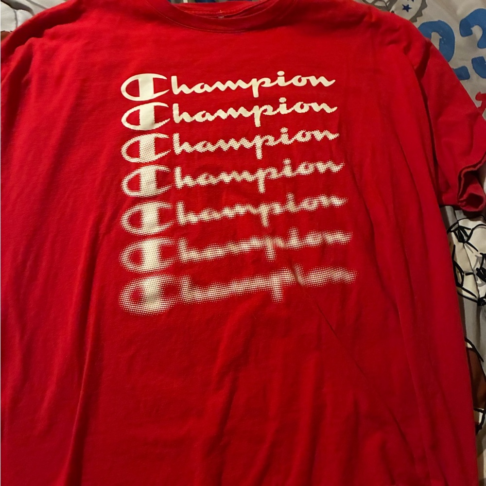 Champion Red Short Sleeve Tee Classic Crew Neck